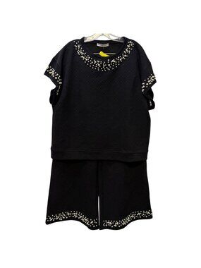 See and Be Seen 2pc Black Pearl Blouse & Pants Set Size L